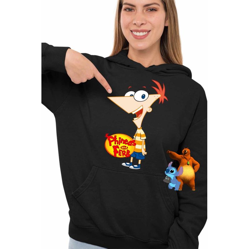 Fashion, accesorii si bijuterii - Femei - Imbracaminte femei - Hanorace femei - Hanorac Femei Phineas and Ferb Desene, negru, marime S - Infinity.ro
