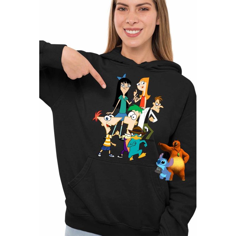 Fashion, accesorii si bijuterii - Femei - Imbracaminte femei - Hanorace femei - Hanorac Femei Phinead Ferb Toata Trupa Desen Animat, negru, marime S - Infinity.ro