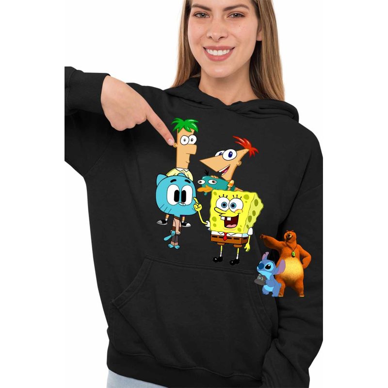 Fashion, accesorii si bijuterii - Femei - Imbracaminte femei - Hanorace femei - Hanorac Femei Phineas Ferb Gumball Spongebob, negru, marime S - Infinity.ro