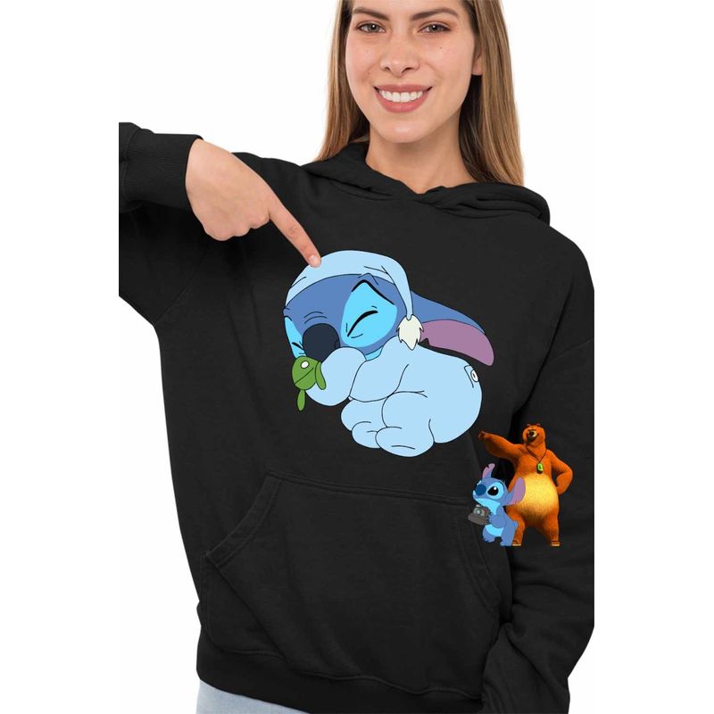 Fashion, accesorii si bijuterii - Femei - Imbracaminte femei - Hanorace femei - Hanorac Femei Stitch Baby Sleep, negru, marime S - Infinity.ro