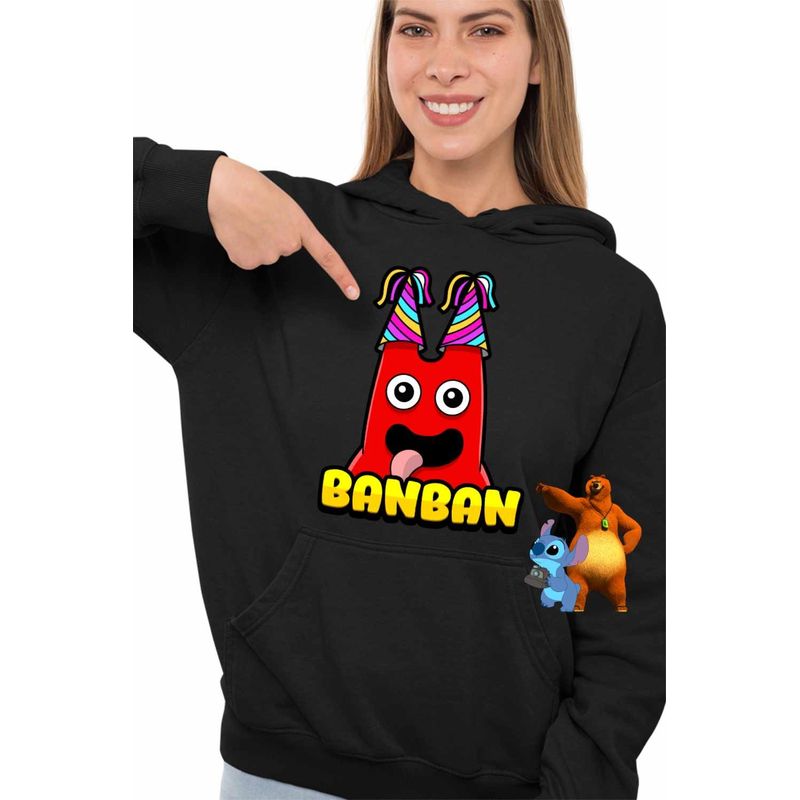 Fashion, accesorii si bijuterii - Femei - Imbracaminte femei - Hanorace femei - Hanorac Femei Banban Happy Desene Animate, negru, marime S - Infinity.ro