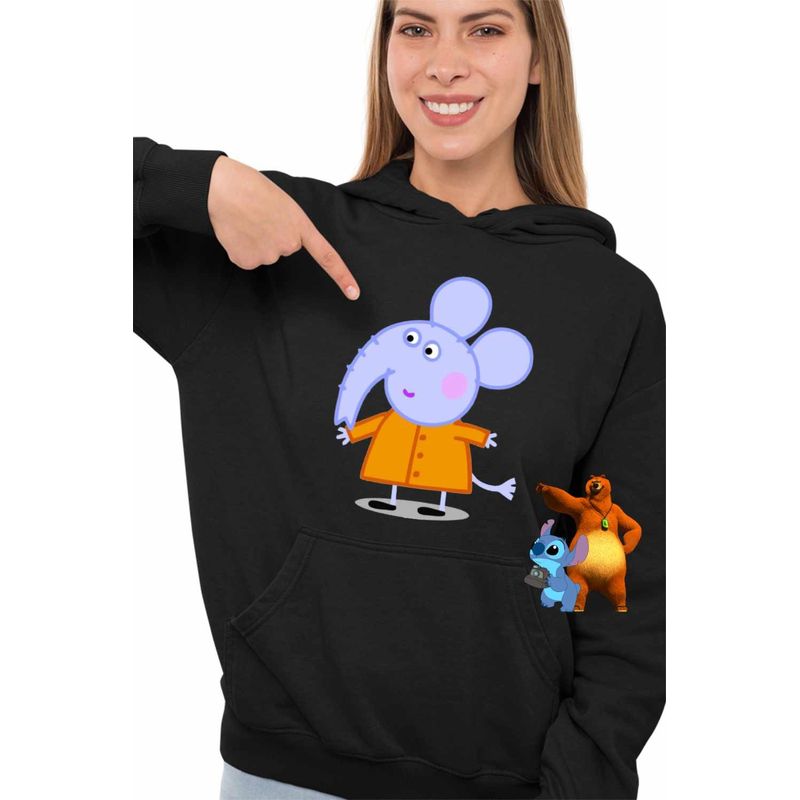 Fashion, accesorii si bijuterii - Femei - Imbracaminte femei - Hanorace femei - Hanorac Femei Elefantul Edmond Purcelusa Peppa Pig, negru, marime S - Infinity.ro