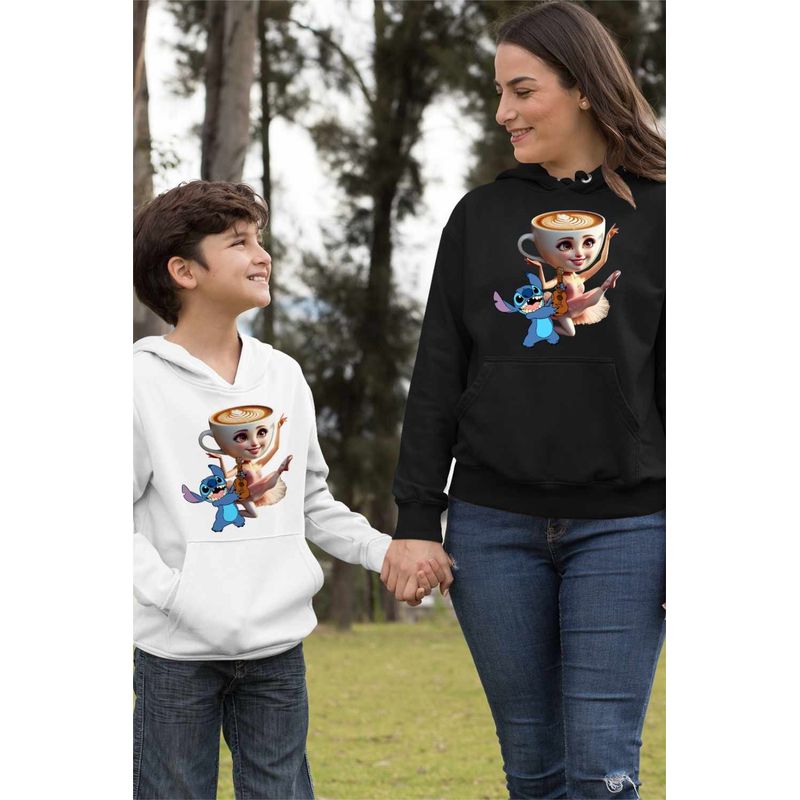 Fashion, accesorii si bijuterii - Femei - Imbracaminte femei - Hanorace femei - Hanorac Femei Stitch Balerina Cappucina Tiktok, negru, marime S - Infinity.ro