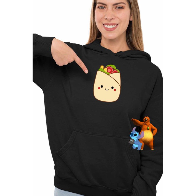 Fashion, accesorii si bijuterii - Femei - Imbracaminte femei - Hanorace femei - Hanorac Femei Squishmallows Shaworma Fast Food, negru, marime S - Infinity.ro