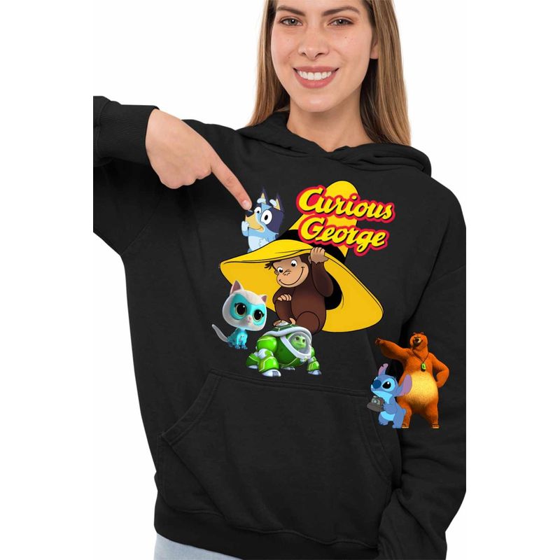 Fashion, accesorii si bijuterii - Femei - Imbracaminte femei - Hanorace femei - Hanorac Femei Curiosul George Bluey Super Pisicute Robogobo, negru, marime S - Infinity.ro