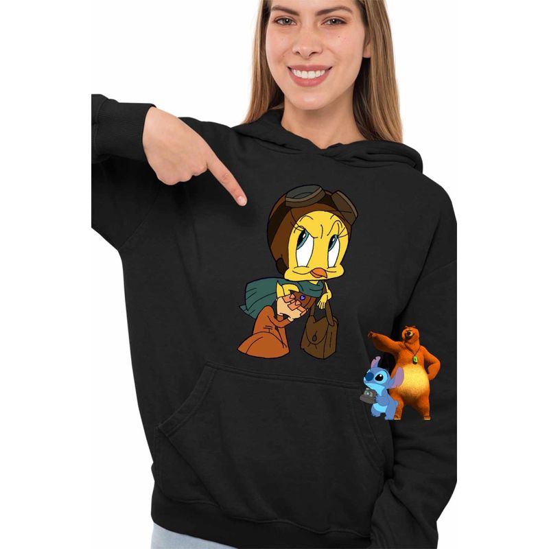 Fashion, accesorii si bijuterii - Femei - Imbracaminte femei - Hanorace femei - Hanorac Femei Tweety Aviator Looney Tunes, negru, marime S - Infinity.ro
