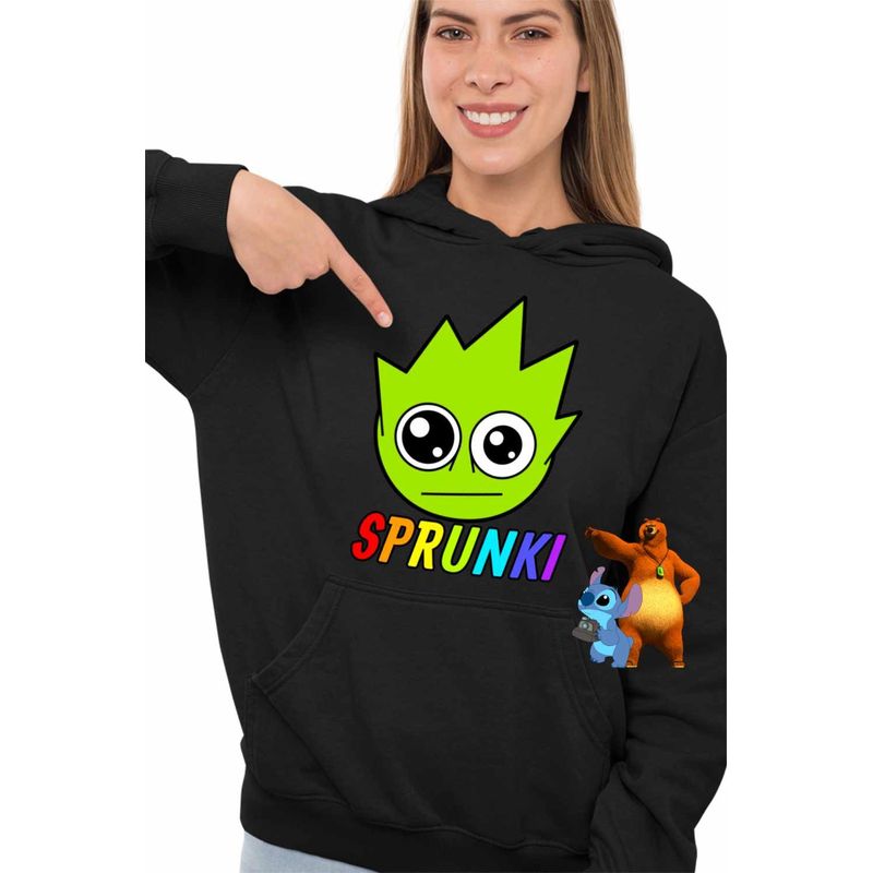 Fashion, accesorii si bijuterii - Femei - Imbracaminte femei - Hanorace femei - Hanorac Femei Sprunki Lime Song Music Game, negru, marime S - Infinity.ro