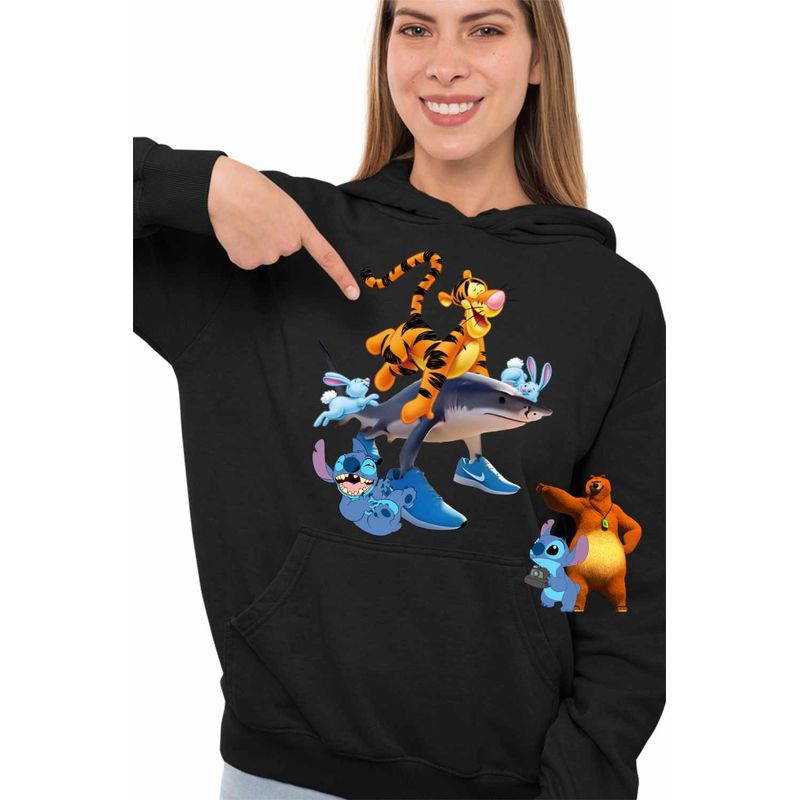 Fashion, accesorii si bijuterii - Femei - Imbracaminte femei - Hanorace femei - Hanorac Femei Tigger Tralalero Tralala Stitch Tigru Rechin, negru, marime S - Infinity.ro