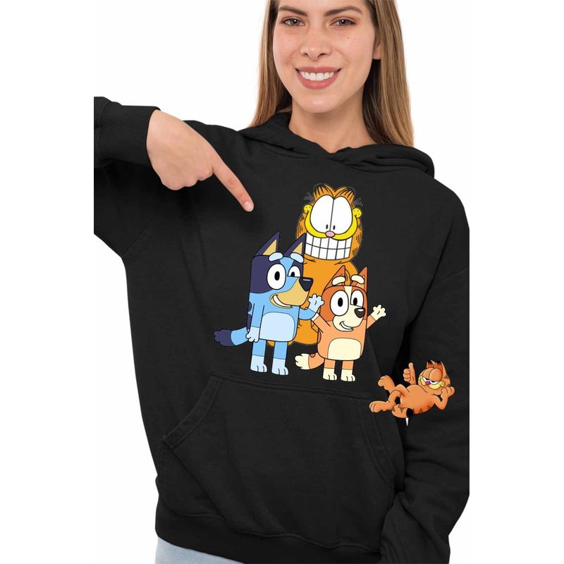 Fashion, accesorii si bijuterii - Femei - Imbracaminte femei - Hanorace femei - Hanorac Femei Garfield Bluey Blue Bingo Catei Pisica, negru, marime S - Infinity.ro