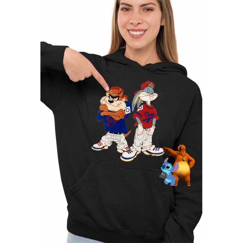 Fashion, accesorii si bijuterii - Femei - Imbracaminte femei - Hanorace femei - Hanorac Femei Bugs Bunny Rebel Rapper Hip Hop Taz, negru, marime S - Infinity.ro
