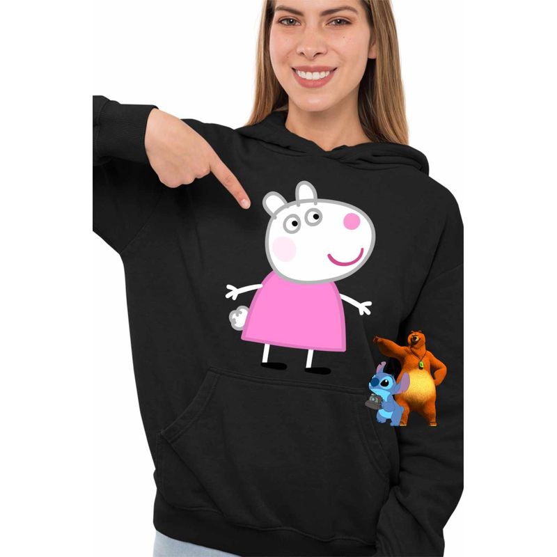 Fashion, accesorii si bijuterii - Femei - Imbracaminte femei - Hanorace femei - Hanorac Femei Oaia Suzy Purcelusa Peppa Pig, negru, marime S - Infinity.ro