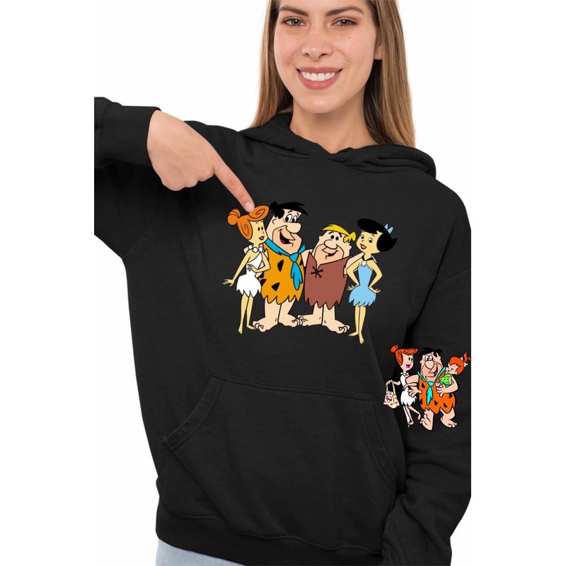 Fashion, accesorii si bijuterii - Femei - Imbracaminte femei - Hanorace femei - Hanorac Femei Familia Flinstone Friends Barney Betty Fred Wilma, negru, marime S - Infinity.ro