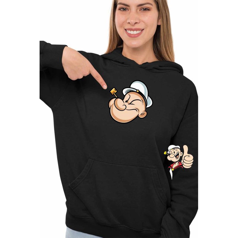 Fashion, accesorii si bijuterii - Femei - Imbracaminte femei - Hanorace femei - Hanorac Femei Popeye Marinarul Pescar Pipa Barcagiu, negru, marime S - Infinity.ro