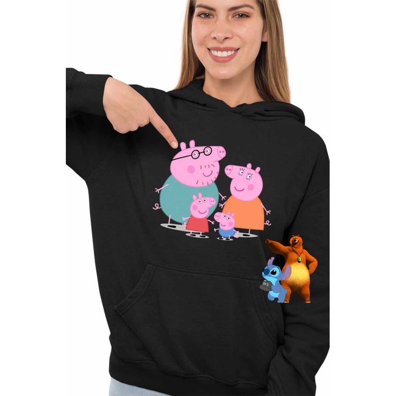 Fashion, accesorii si bijuterii - Femei - Imbracaminte femei - Hanorace femei - Hanorac Femei Purcelusa Peppa Pig Familia, negru, marime S - Infinity.ro