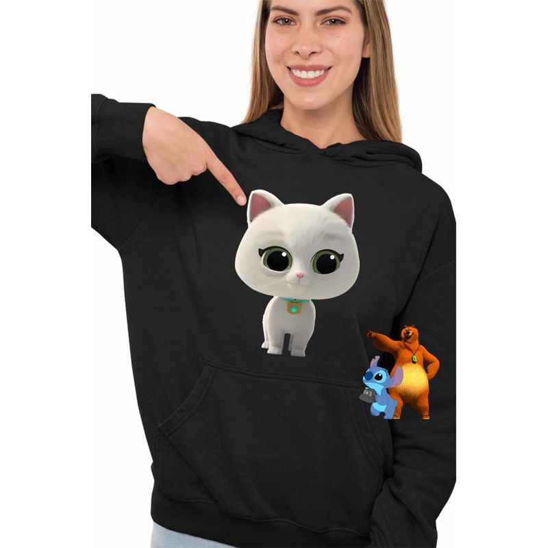 Fashion, accesorii si bijuterii - Femei - Imbracaminte femei - Hanorace femei - Hanorac Femei SuperKitties Bitsy Super Pisicute, negru, marime S - Infinity.ro