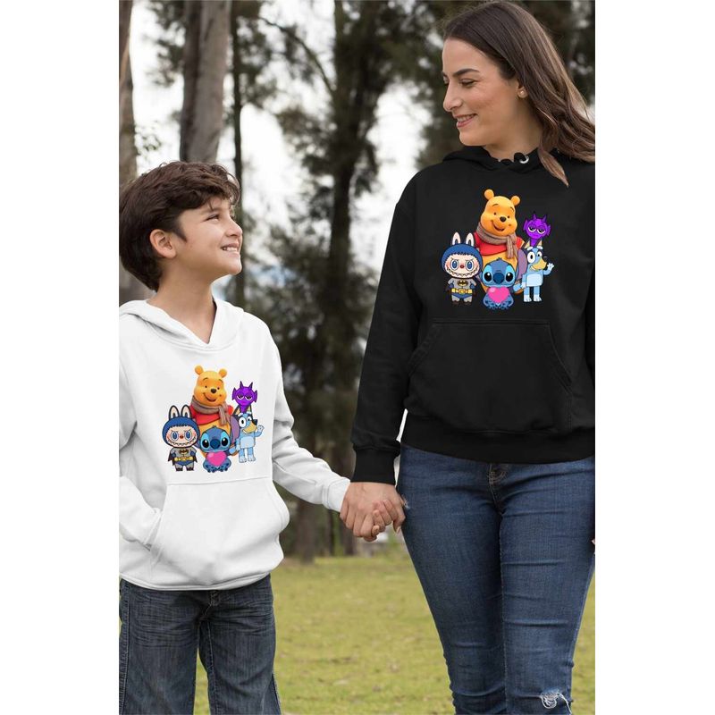 Fashion, accesorii si bijuterii - Femei - Imbracaminte femei - Hanorace femei - Hanorac Femei Winnie Labubu Stitch Bluey Sprunki Batman, negru, marime S - Infinity.ro