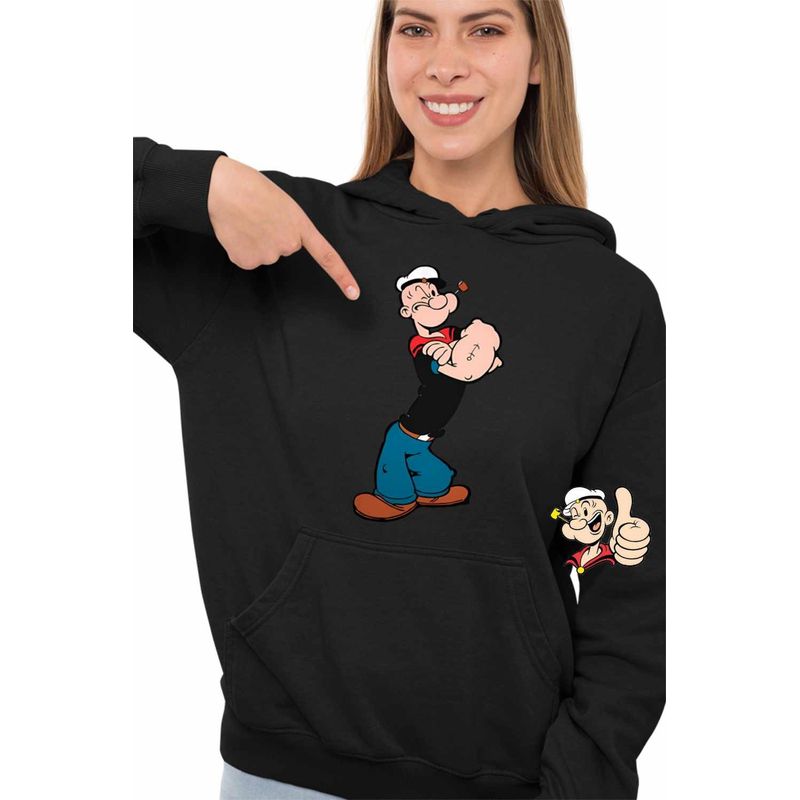Fashion, accesorii si bijuterii - Femei - Imbracaminte femei - Hanorace femei - Hanorac Femei Popeye Marinarul Looney Cartoon Pescar, negru, marime S - Infinity.ro