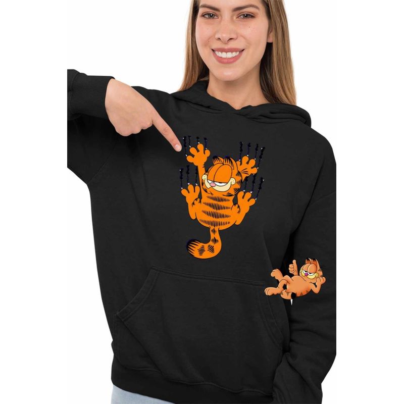 Fashion, accesorii si bijuterii - Femei - Imbracaminte femei - Hanorace femei - Hanorac Femei Garfield Zgarieturi Pisica, negru, marime S - Infinity.ro