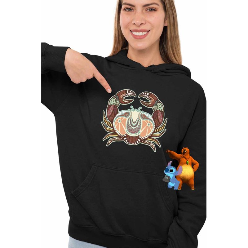 Fashion, accesorii si bijuterii - Femei - Imbracaminte femei - Hanorace femei - Hanorac Femei Rac Zodiac Horoscop Cancer Mandala Astrologie, negru, marime S - Infinity.ro