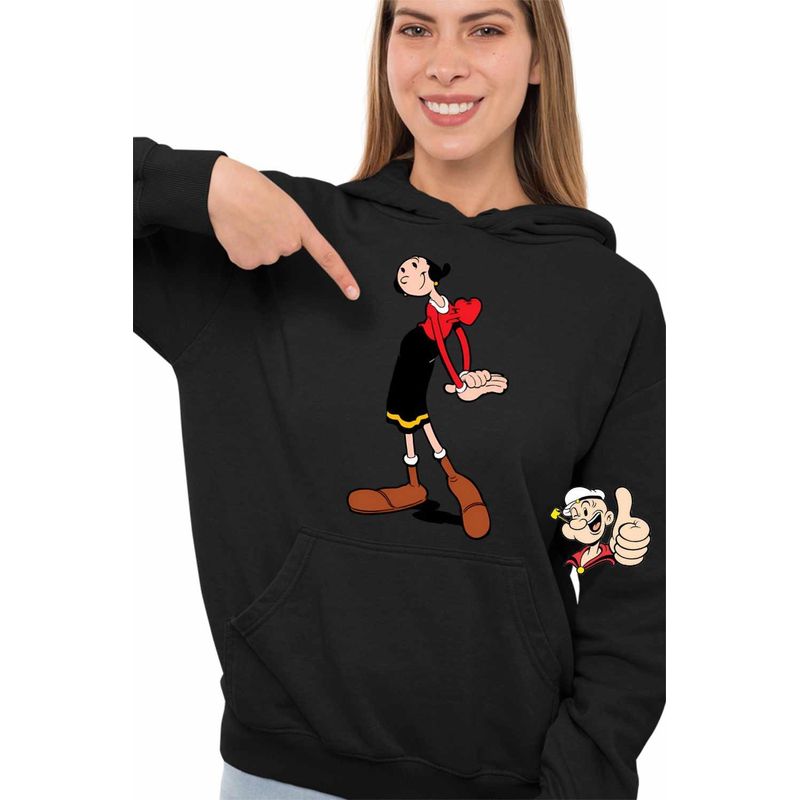 Fashion, accesorii si bijuterii - Femei - Imbracaminte femei - Hanorace femei - Hanorac Femei Olive Popeye Marinarul Sotie, negru, marime S - Infinity.ro