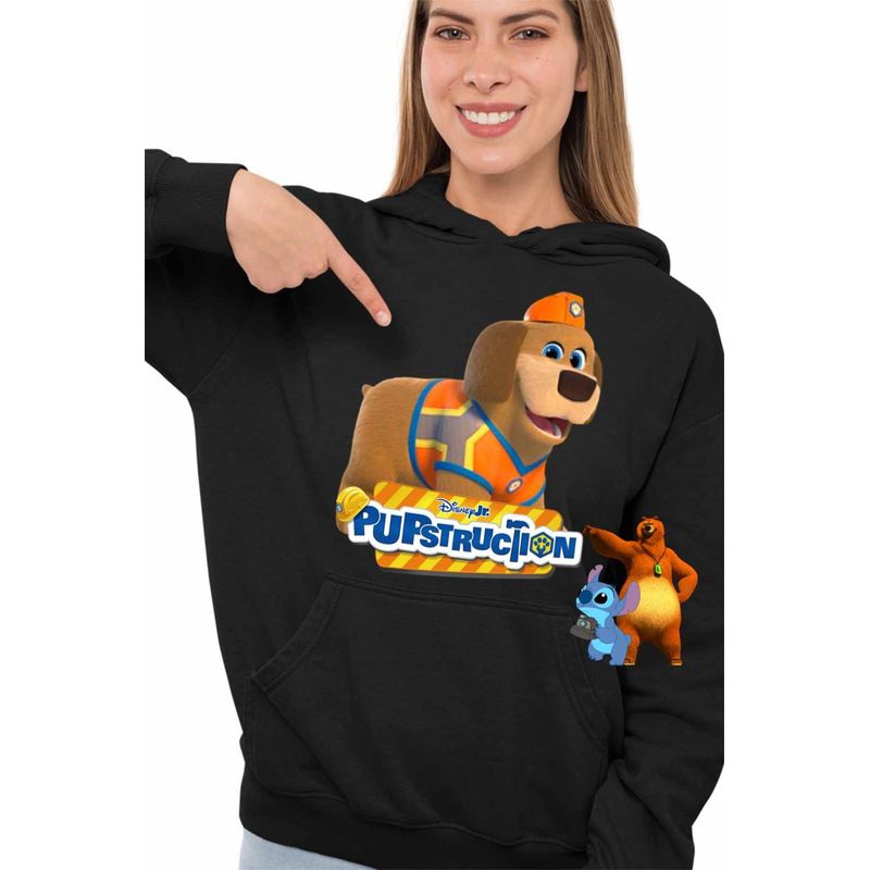 Fashion, accesorii si bijuterii - Femei - Imbracaminte femei - Hanorace femei - Hanorac Femei Pupstruction Tank Catelusi Constructori Desene, negru, marime S - Infinity.ro