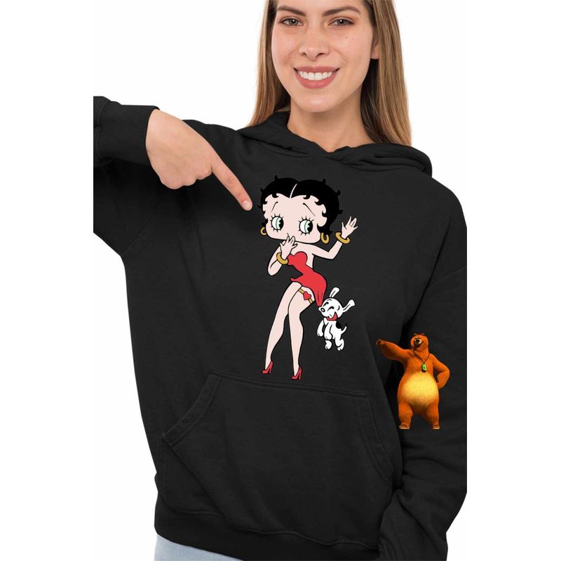 Fashion, accesorii si bijuterii - Femei - Imbracaminte femei - Hanorace femei - Hanorac Femei Betty Boop Catel Pudel Valentines Day, negru, marime S - Infinity.ro