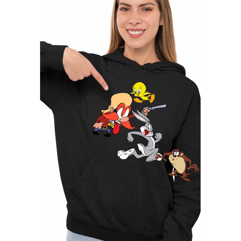Fashion, accesorii si bijuterii - Femei - Imbracaminte femei - Hanorace femei - Hanorac Femei Yosemite Sam Tweety Bug Bunny Iepure, negru, marime S - Infinity.ro