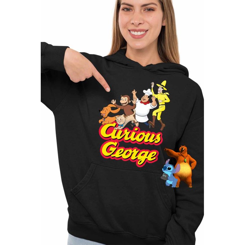 Fashion, accesorii si bijuterii - Femei - Imbracaminte femei - Hanorace femei - Hanorac Femei Curious George Gradina Zoologica Cimpanzeu, negru, marime S - Infinity.ro