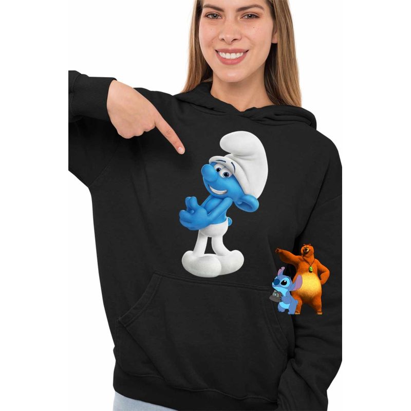 Fashion, accesorii si bijuterii - Femei - Imbracaminte femei - Hanorace femei - Hanorac Femei Strumfii Rusinosul Sfiosul, negru, marime S - Infinity.ro