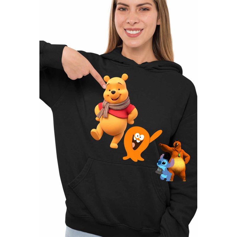 Fashion, accesorii si bijuterii - Femei - Imbracaminte femei - Hanorace femei - Hanorac Femei Lamput Winnie the Pooh, negru, marime S - Infinity.ro