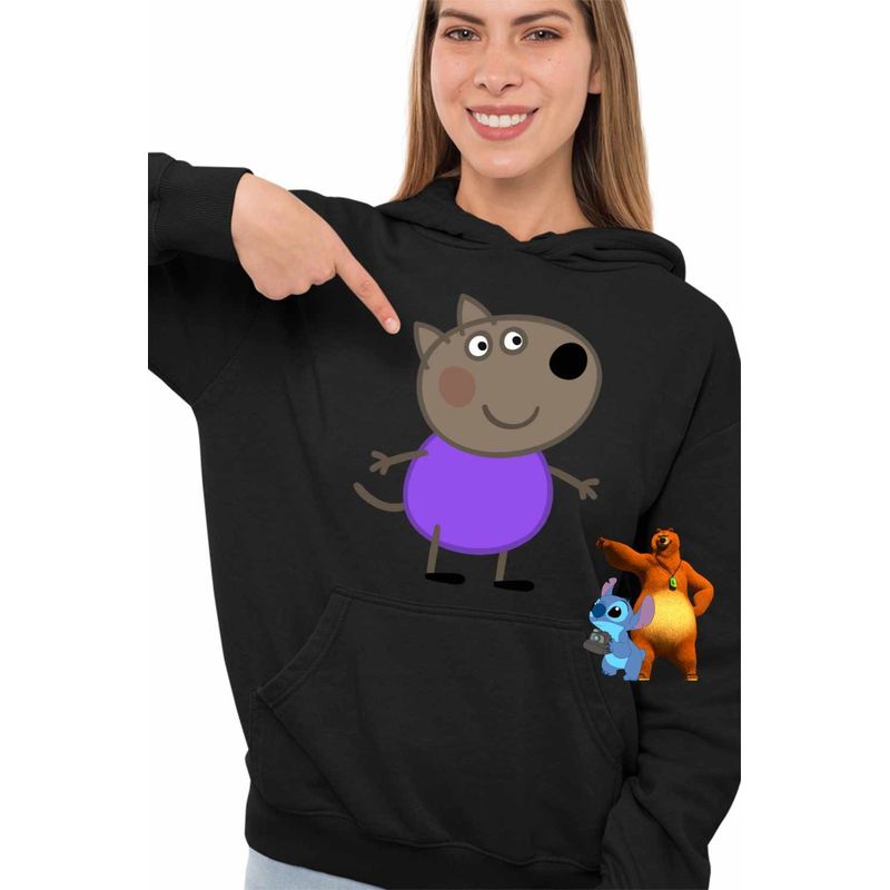 Fashion, accesorii si bijuterii - Femei - Imbracaminte femei - Hanorace femei - Hanorac Femei Catelul Danny Purcelusa Peppa Pig, negru, marime S - Infinity.ro
