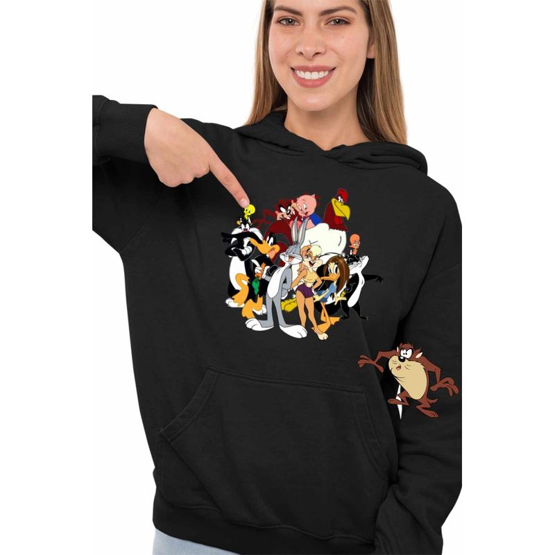 Fashion, accesorii si bijuterii - Femei - Imbracaminte femei - Hanorace femei - Hanorac Femei Taz Bugs Bunny Daffy Looney Tunes Eroi, negru, marime S - Infinity.ro