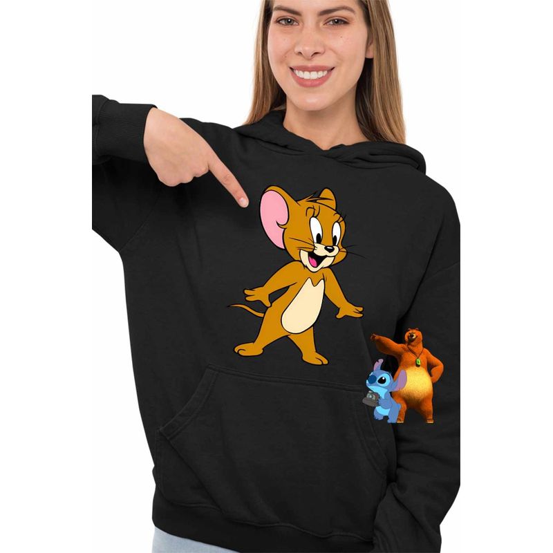 Fashion, accesorii si bijuterii - Femei - Imbracaminte femei - Hanorace femei - Hanorac Femei Tom si Jerry Desene Animate, negru, marime S - Infinity.ro