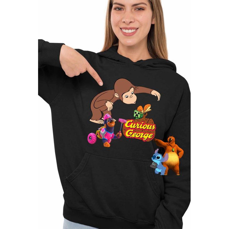 Fashion, accesorii si bijuterii - Femei - Imbracaminte femei - Hanorace femei - Hanorac Femei Curious George Creeper Gradina Zoologica, negru, marime S - Infinity.ro
