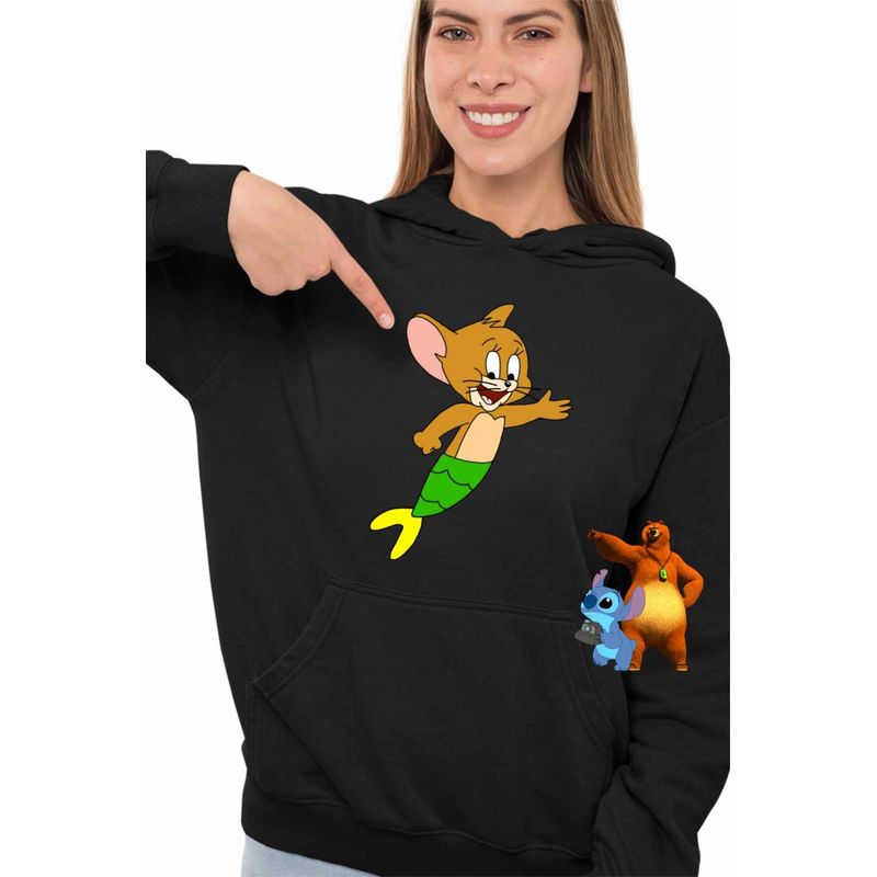 Fashion, accesorii si bijuterii - Femei - Imbracaminte femei - Hanorace femei - Hanorac Femei Tom si Jerry Sirena, negru, marime S - Infinity.ro
