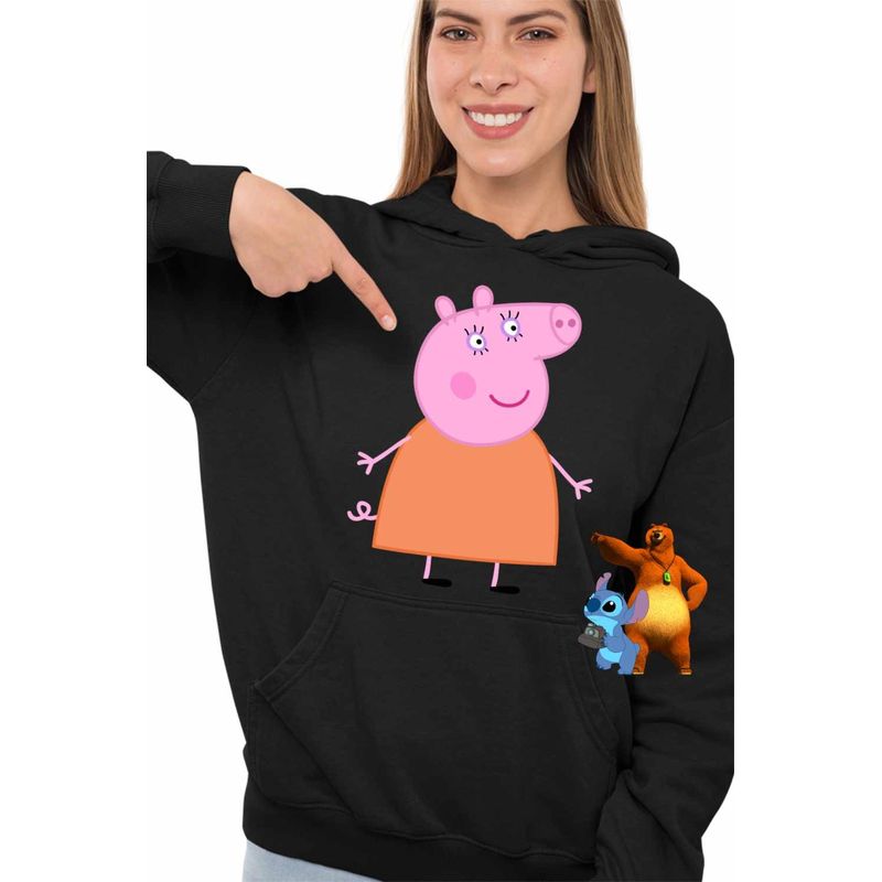 Fashion, accesorii si bijuterii - Femei - Imbracaminte femei - Hanorace femei - Hanorac Femei Mama Purcelusa Peppa Pig, negru, marime S - Infinity.ro