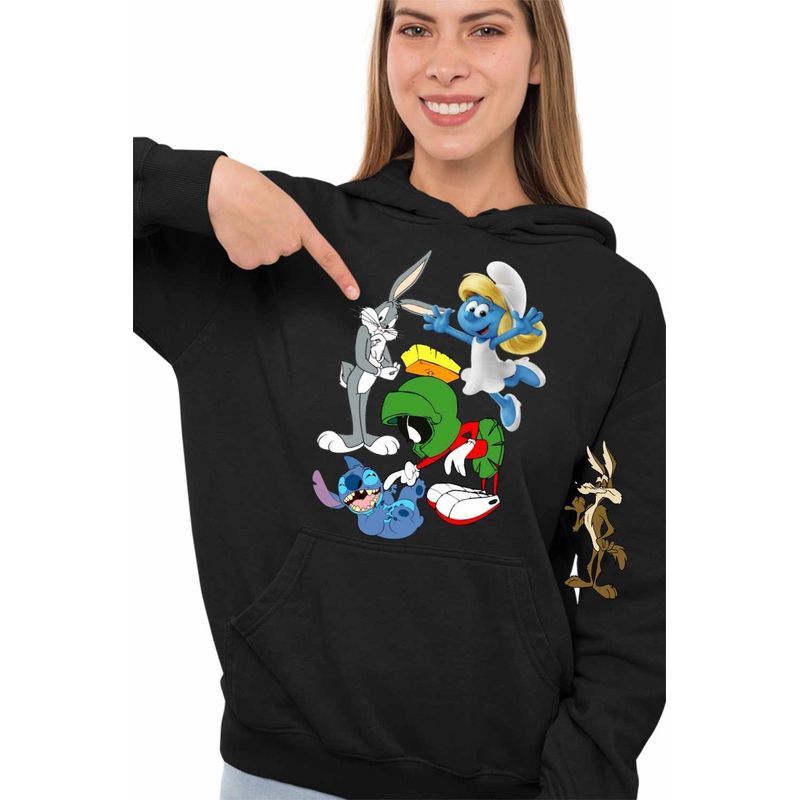 Fashion, accesorii si bijuterii - Femei - Imbracaminte femei - Hanorace femei - Hanorac Femei Marvin Stitch Bugs Bunny Strumfita Strumfii, negru, marime S - Infinity.ro
