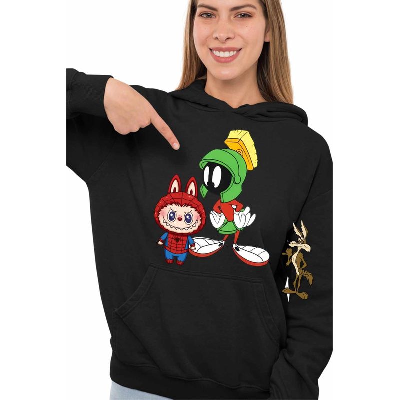 Fashion, accesorii si bijuterii - Femei - Imbracaminte femei - Hanorace femei - Hanorac Femei Labubu Spiderman Extraterestru Marvin Looney, negru, marime S - Infinity.ro