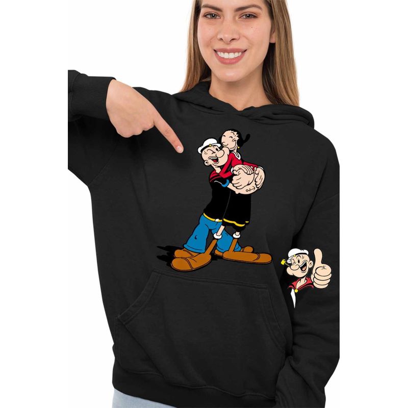 Fashion, accesorii si bijuterii - Femei - Imbracaminte femei - Hanorace femei - Hanorac Femei Popeye Marinarul Olive Dans Valentines, negru, marime S - Infinity.ro