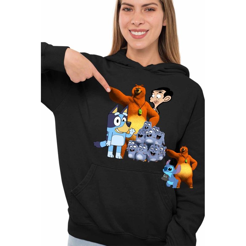 Fashion, accesorii si bijuterii - Femei - Imbracaminte femei - Hanorace femei - Hanorac Femei Grizzy Lemingi Bluey Mr Bean, negru, marime S - Infinity.ro