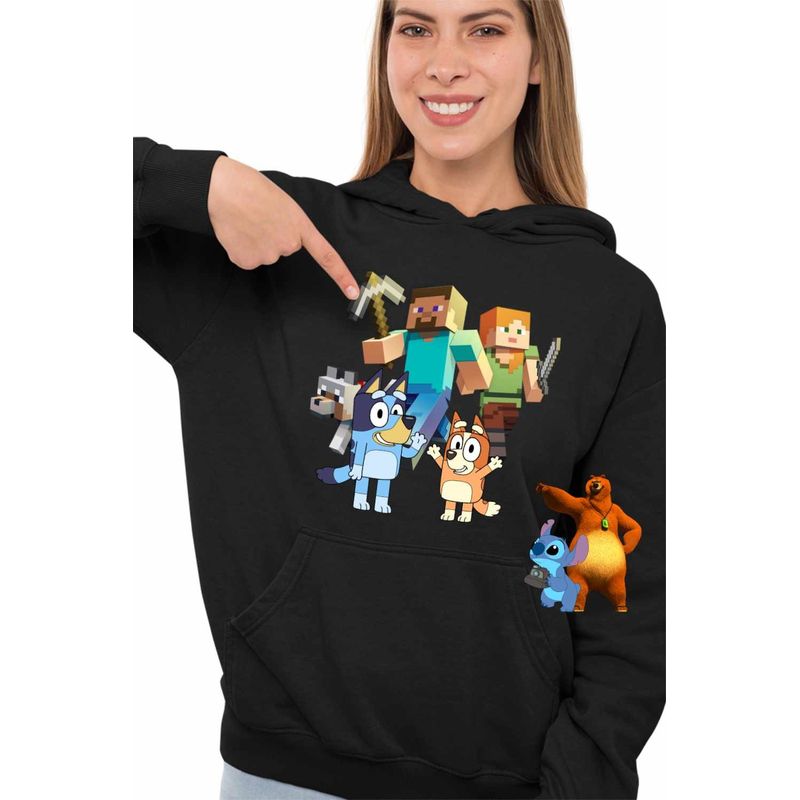 Fashion, accesorii si bijuterii - Femei - Imbracaminte femei - Hanorace femei - Hanorac Femei Minecraft Bluey Bingo, negru, marime S - Infinity.ro