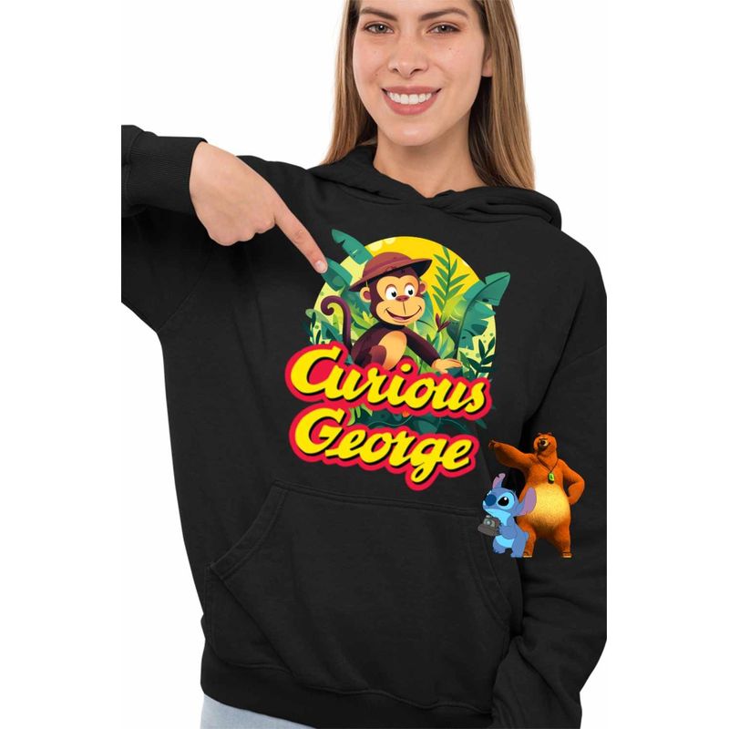 Fashion, accesorii si bijuterii - Femei - Imbracaminte femei - Hanorace femei - Hanorac Femei Curiosul George Jungla Desene Animate, negru, marime S - Infinity.ro