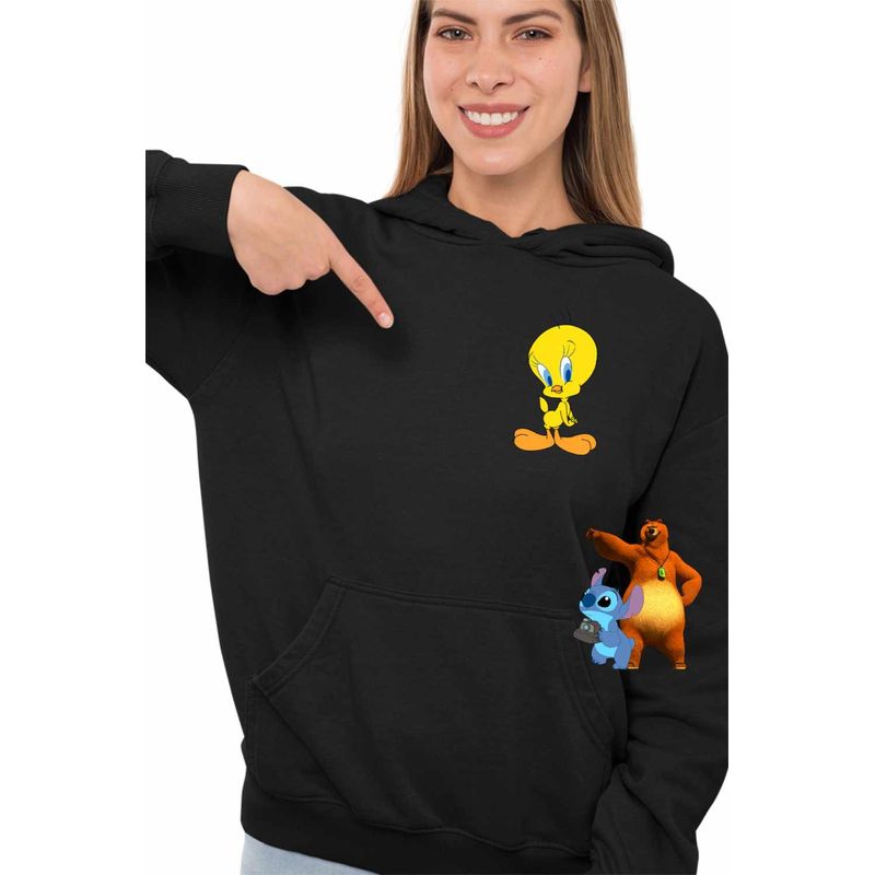 Fashion, accesorii si bijuterii - Femei - Imbracaminte femei - Hanorace femei - Hanorac Femei Tweety Looney Tunes, negru, marime S - Infinity.ro