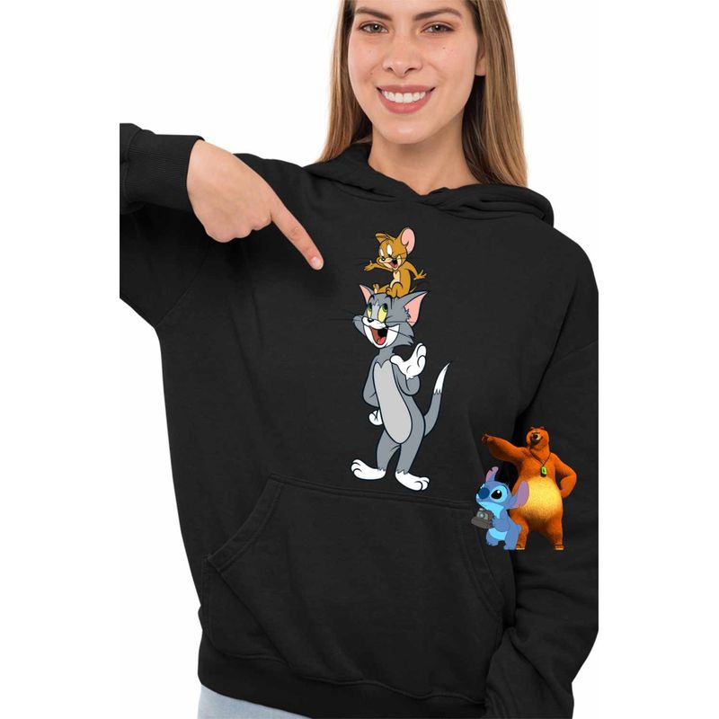 Fashion, accesorii si bijuterii - Femei - Imbracaminte femei - Hanorace femei - Hanorac Femei Tom si Jerry Prietenie, negru, marime S - Infinity.ro