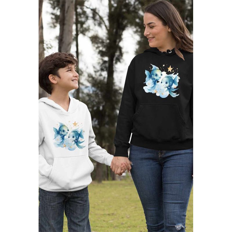 Fashion, accesorii si bijuterii - Femei - Imbracaminte femei - Hanorace femei - Hanorac Femei Pesti Baby Zodiac Horoscop Pisces Astrologie, negru, marime S - Infinity.ro
