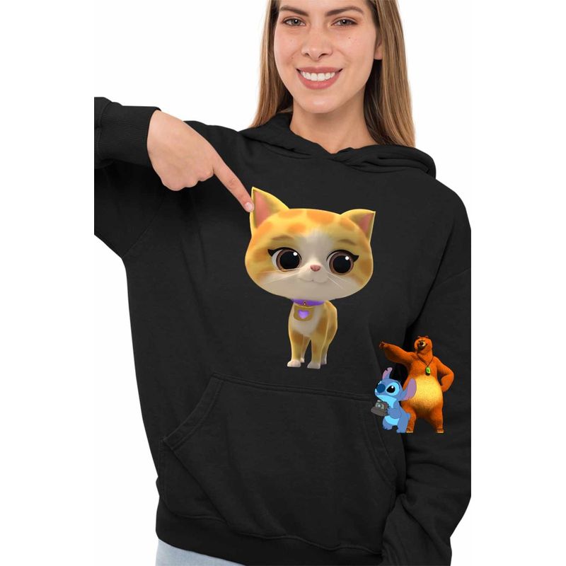 Fashion, accesorii si bijuterii - Femei - Imbracaminte femei - Hanorace femei - Hanorac Femei SuperKitties Sclipi Sparks Super Pisicute, negru, marime S - Infinity.ro