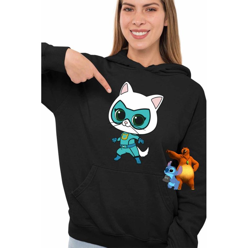 Fashion, accesorii si bijuterii - Femei - Imbracaminte femei - Hanorace femei - Hanorac Femei Super Pisicute Bitsy SuperKitties, negru, marime S - Infinity.ro