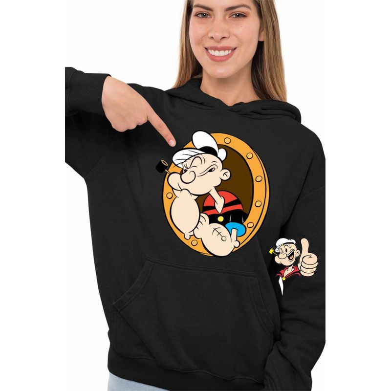Fashion, accesorii si bijuterii - Femei - Imbracaminte femei - Hanorace femei - Hanorac Femei Popeye Marinarul Geam Vapor Comandant, negru, marime S - Infinity.ro