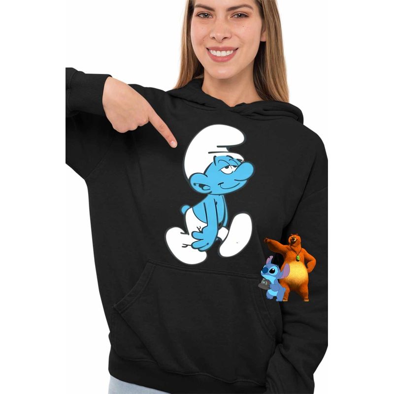 Fashion, accesorii si bijuterii - Femei - Imbracaminte femei - Hanorace femei - Hanorac Femei Strumfii Somnorosul Somnorila, negru, marime S - Infinity.ro