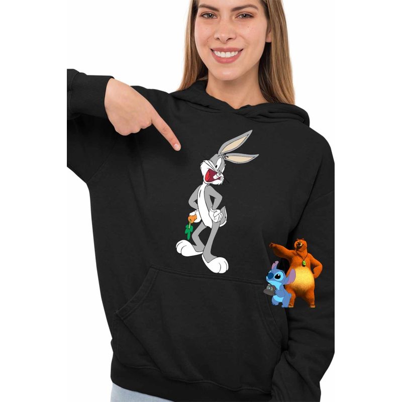 Fashion, accesorii si bijuterii - Femei - Imbracaminte femei - Hanorace femei - Hanorac Femei Bugs Bunny, negru, marime S - Infinity.ro